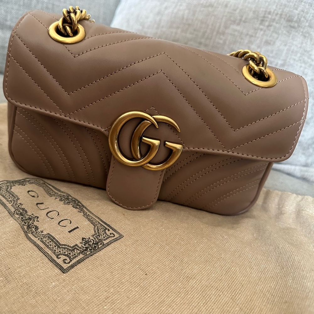 Gucci Dusty Pink GG Marmont Quilted Shoulder Bag with Gold Hardware